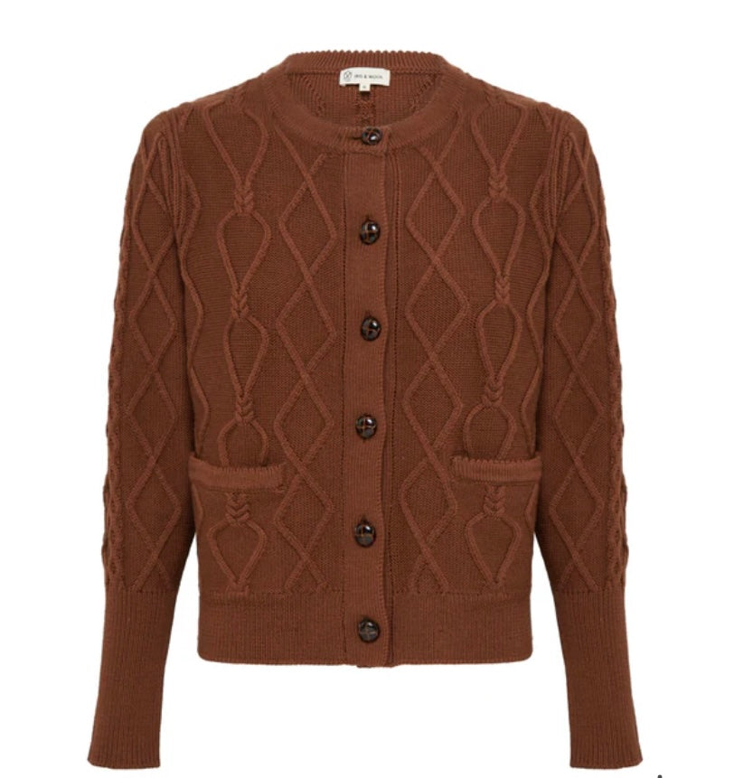 Iris & Wool Heart Cable Cardi Brown