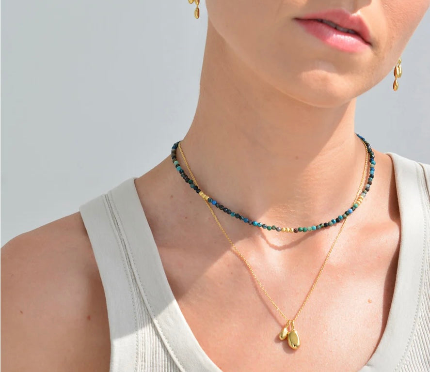Linda Tahija Mirage Necklace - Chrysocolla - Gold plated