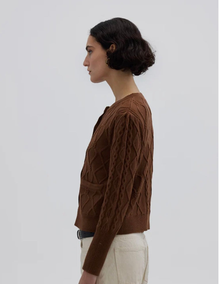 Iris & Wool Heart Cable Cardi Brown