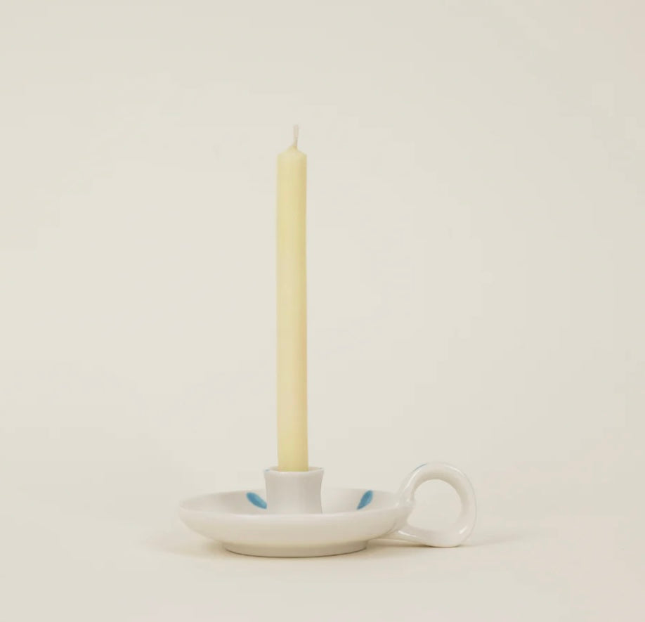 Candle holder with handle & sky blue detailing