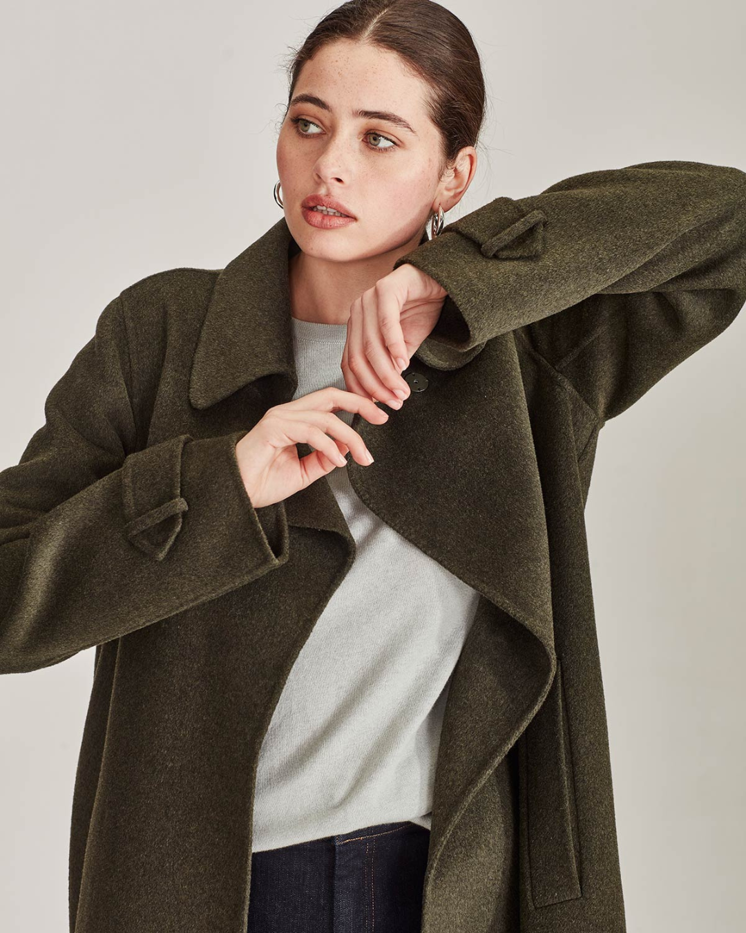 Sills Nova Cashmere Wool Blend Coat - Khaki