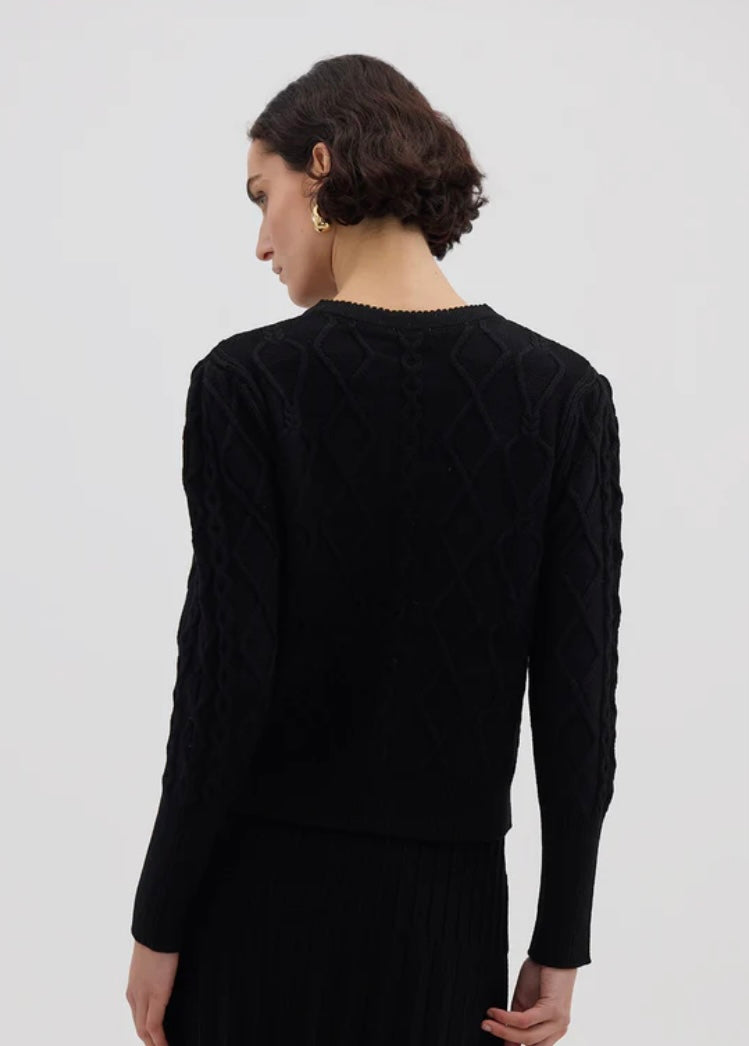 Iris & Wool Heart Cable Cardi Black