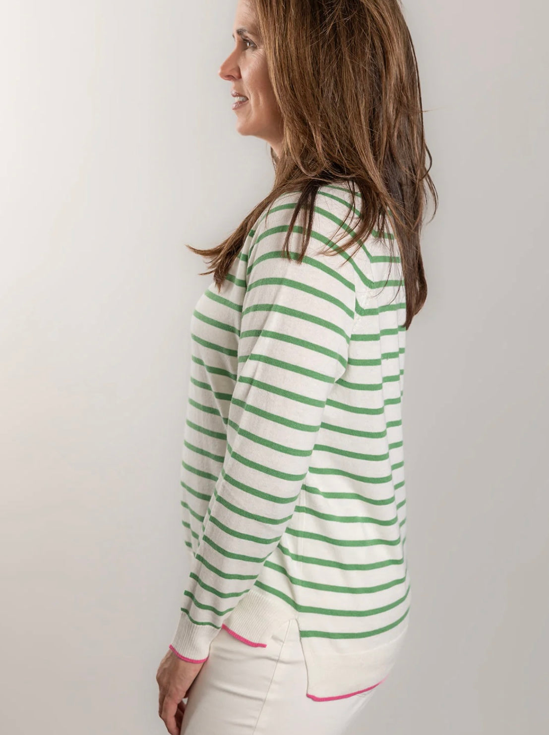 Bow & Arrow White/Mint Stripe Crew
