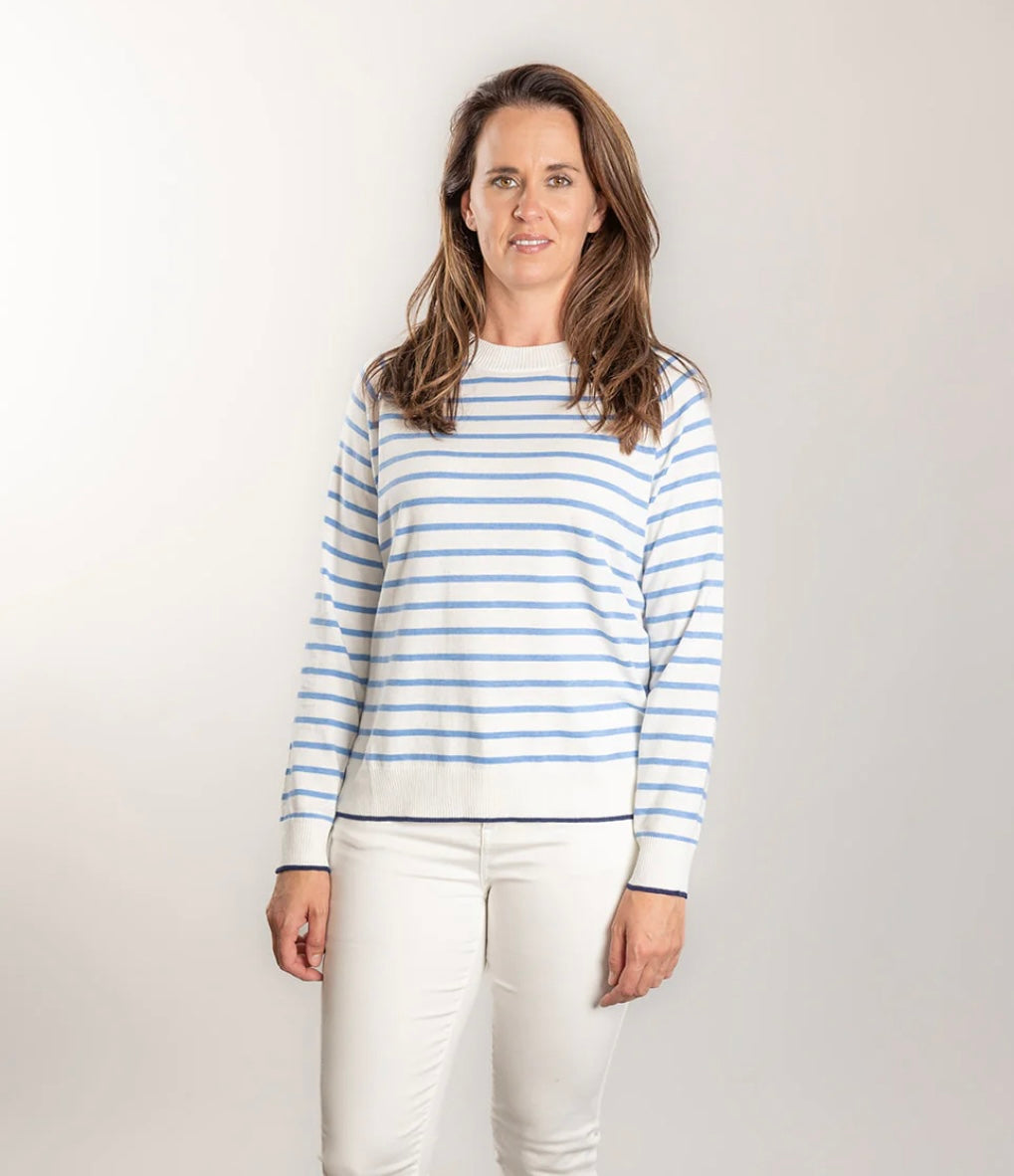 Bow & Arrow White/Blue Stripe Crew