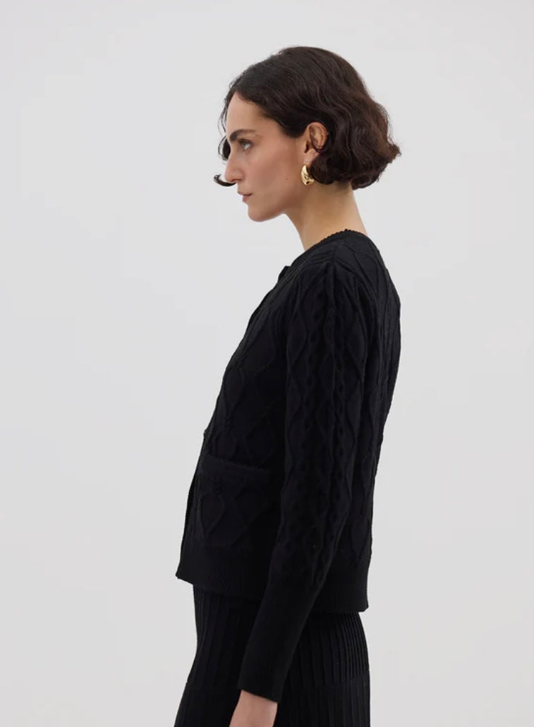 Iris & Wool Heart Cable Cardi Black
