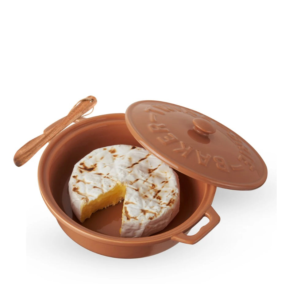 Twine Living Terracotta Brie Baker with wood spreader