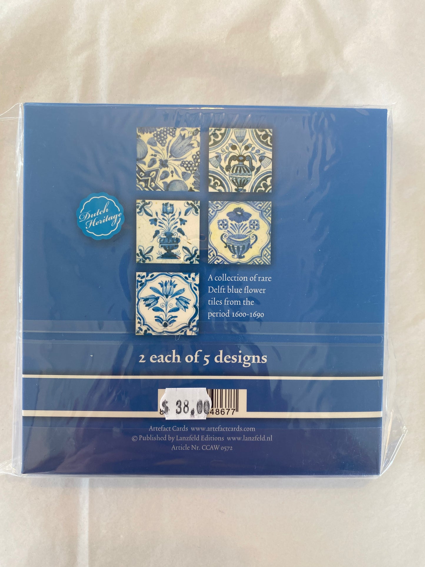 Notecard & Envelope Set of 10 - Blue Flower Tiles