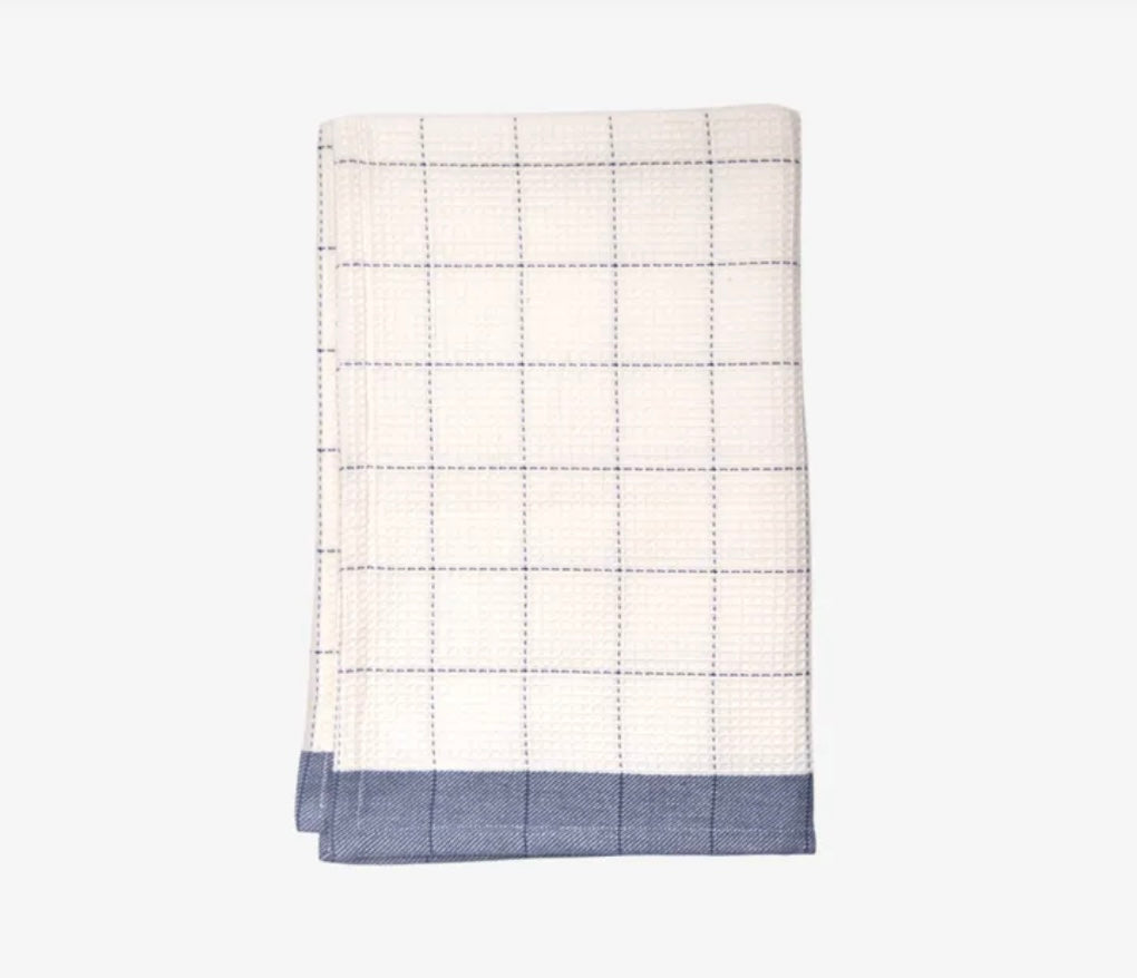 French Country Waffle Cotton Teatowel - Marine Blue