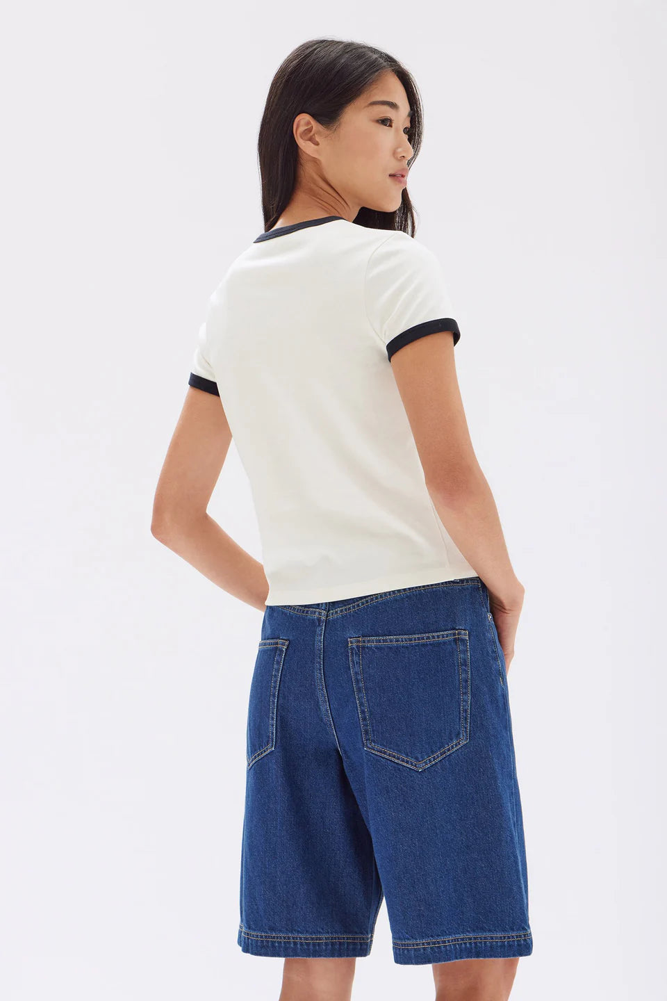Assembly Label Elise Ringer Tee - Cream \ Navy