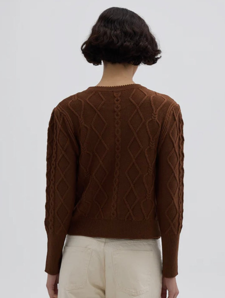 Iris & Wool Heart Cable Cardi Brown