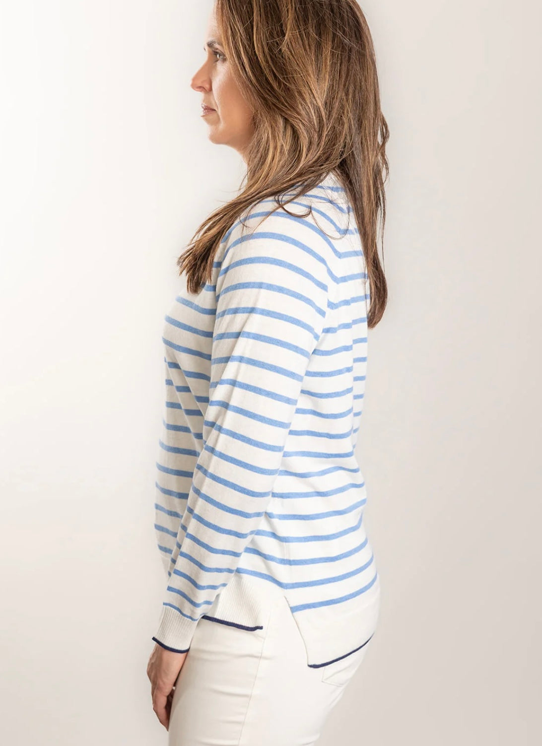 Bow & Arrow White/Blue Stripe Crew