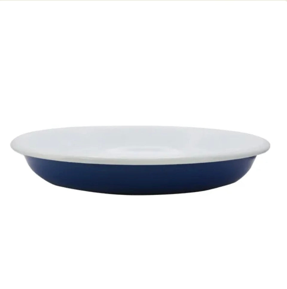 Dishy Shallow Enamel Plate Blue and White