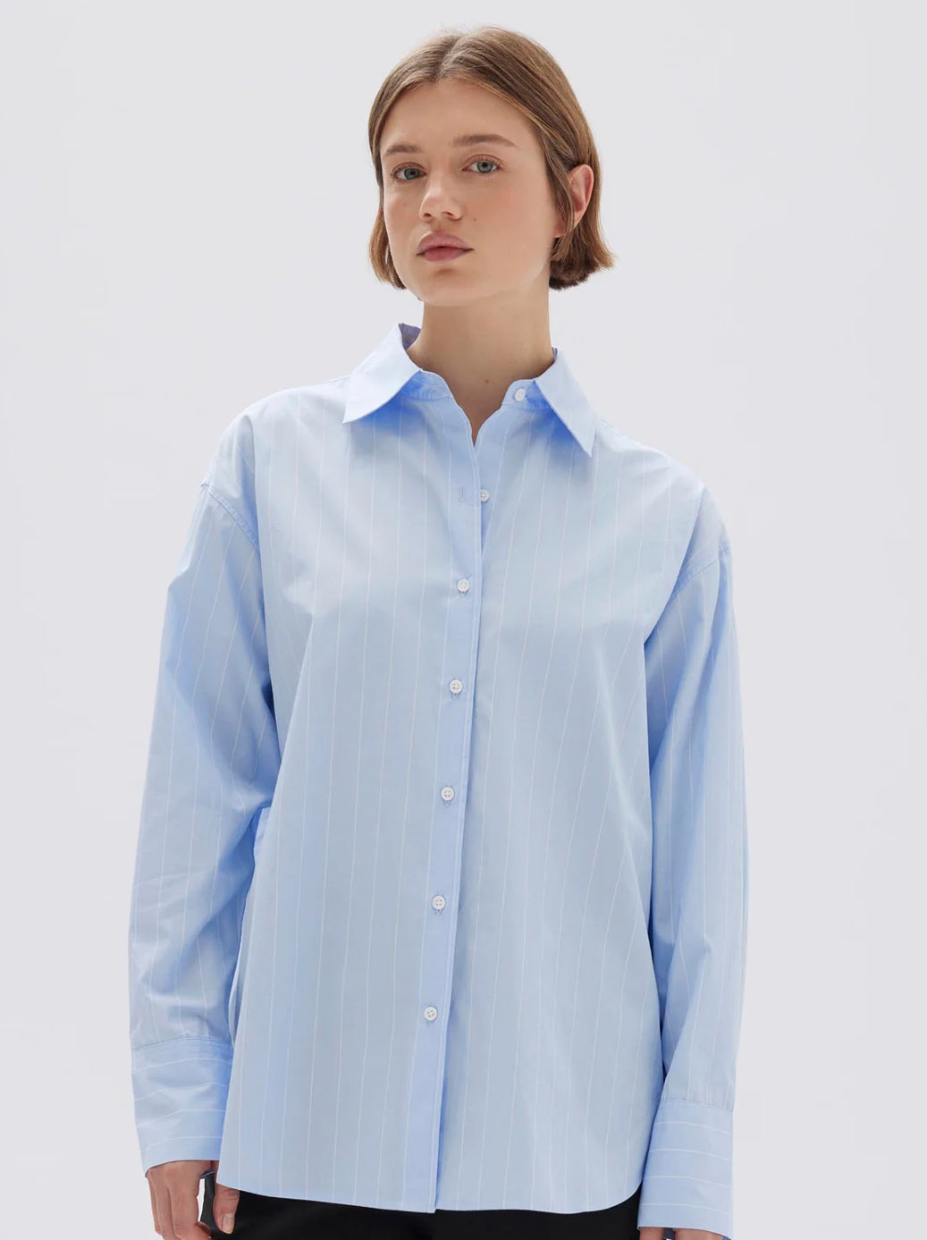 Assembly Label Womens Otis Poplin Stripe Shirt - Bahama / White