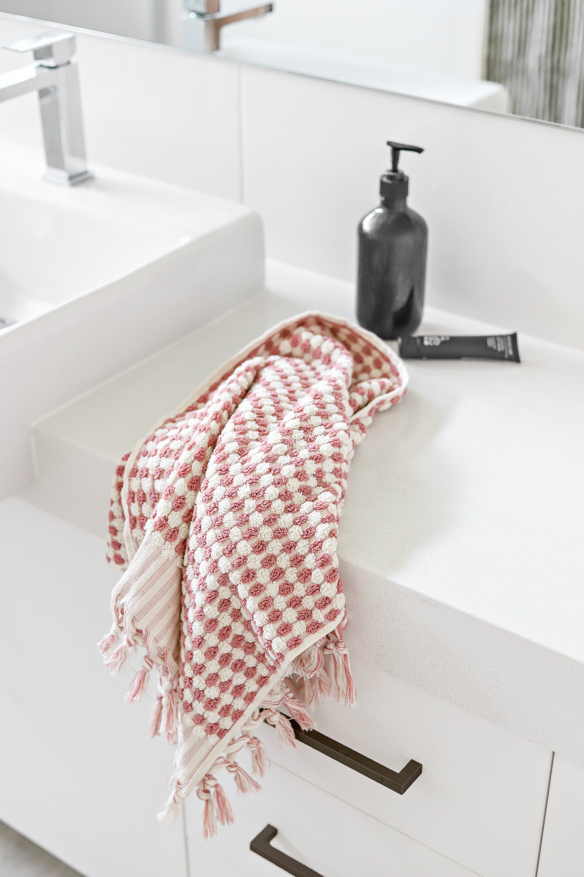 Miss April - Pink Clay Pompom Turkish Cotton Hand towel