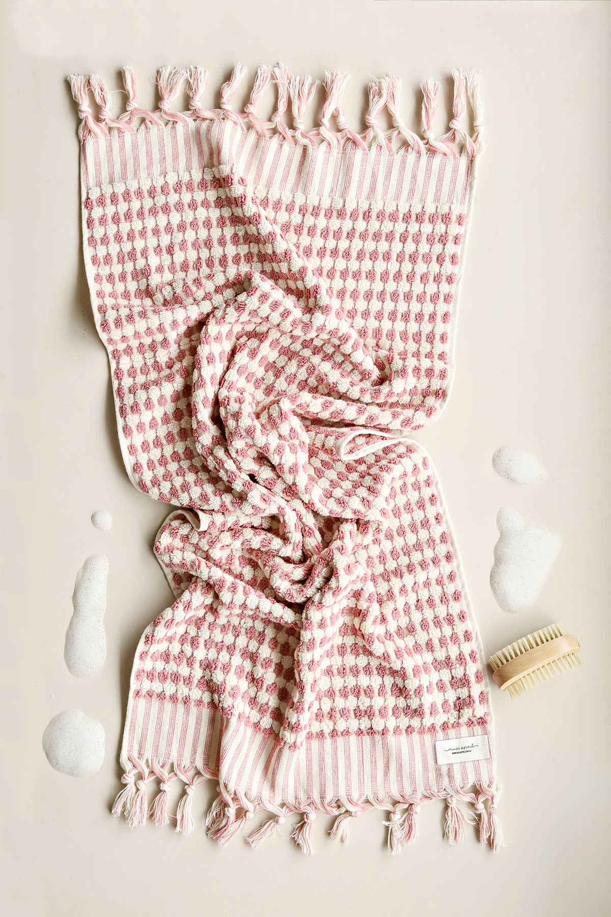 Miss April - Pink Clay Pompom Turkish Cotton Hand towel