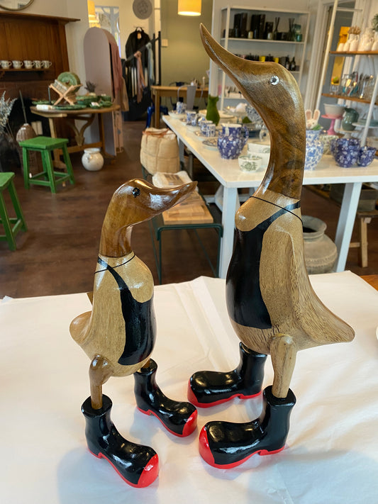 Decorative Wooden Duck In Gumboots