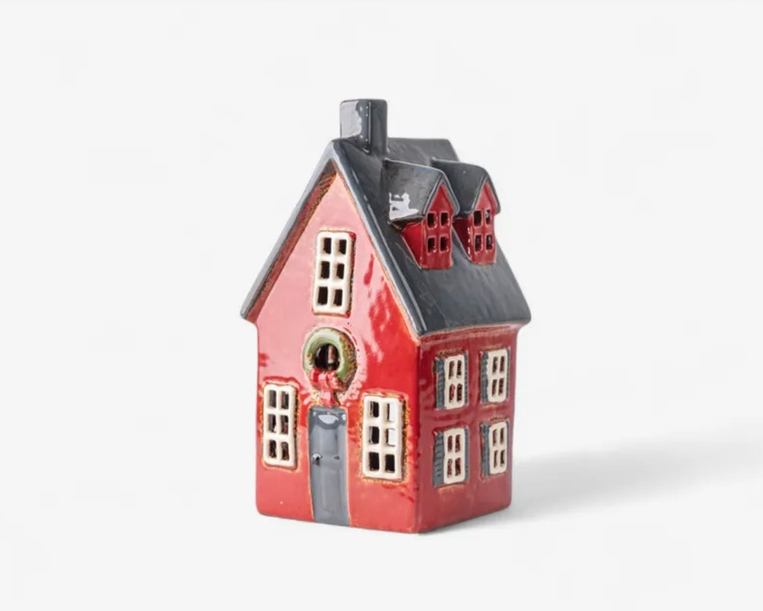 French Country Collections Alsace Tea Light Cottage Red with Wreath