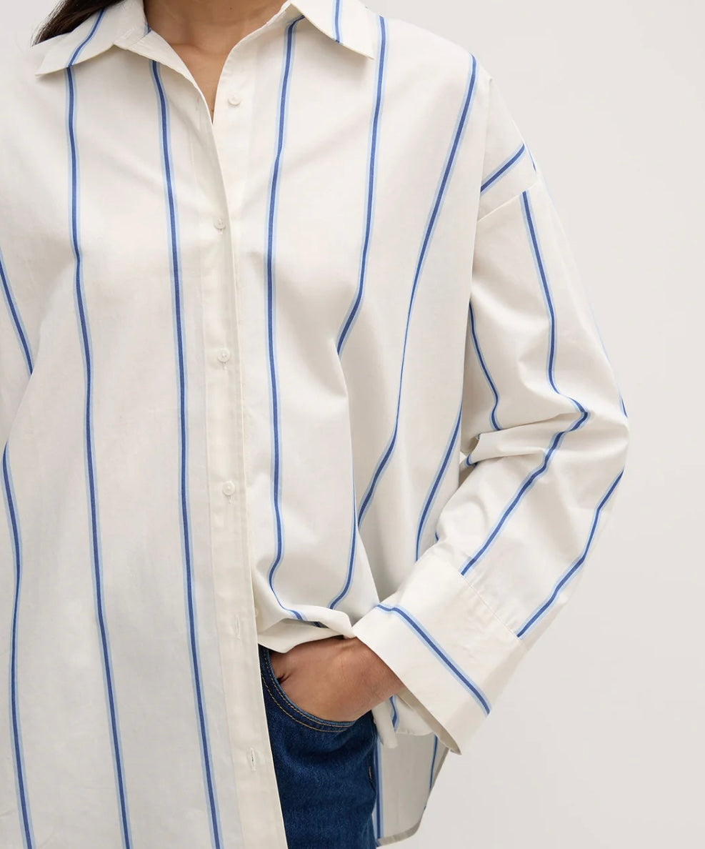 Assembly Label Addie Poplin Stripe Long Sleeve Shirt White/Ultramarine