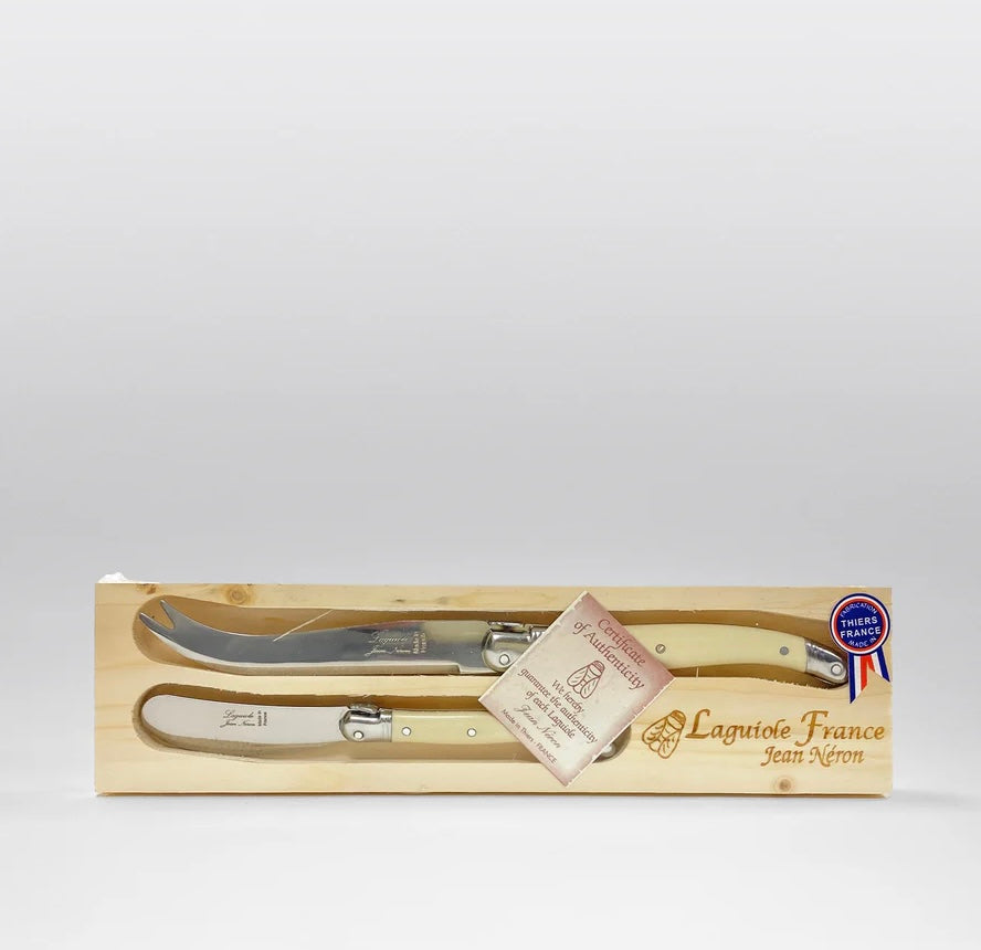 Laguiole 2 Piece Cheese Knife Set Streaked Ivory handle