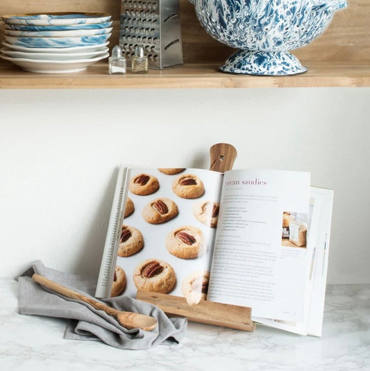 Acacia wood cookbook/tablet stand