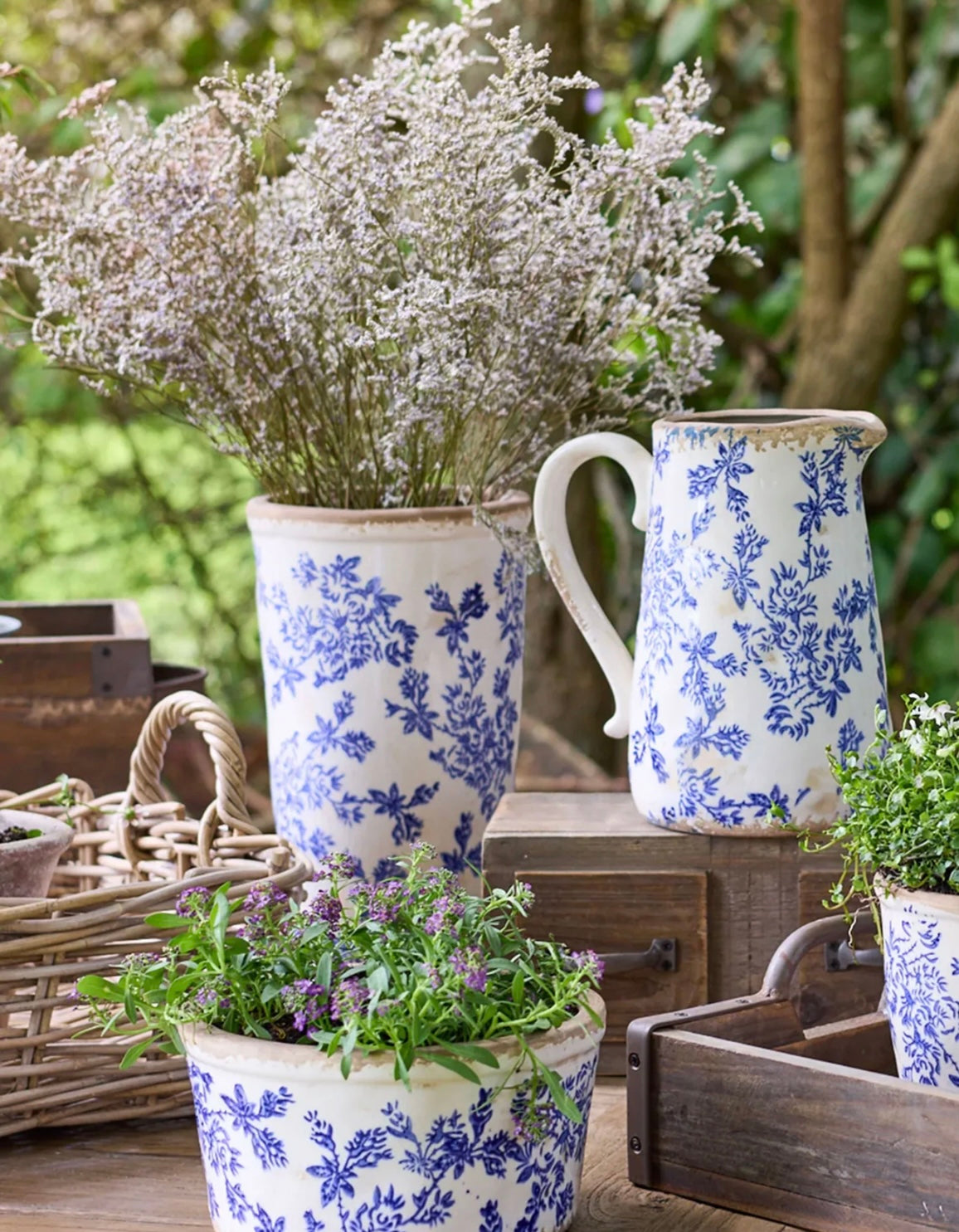 French Country Blue Floral Vase