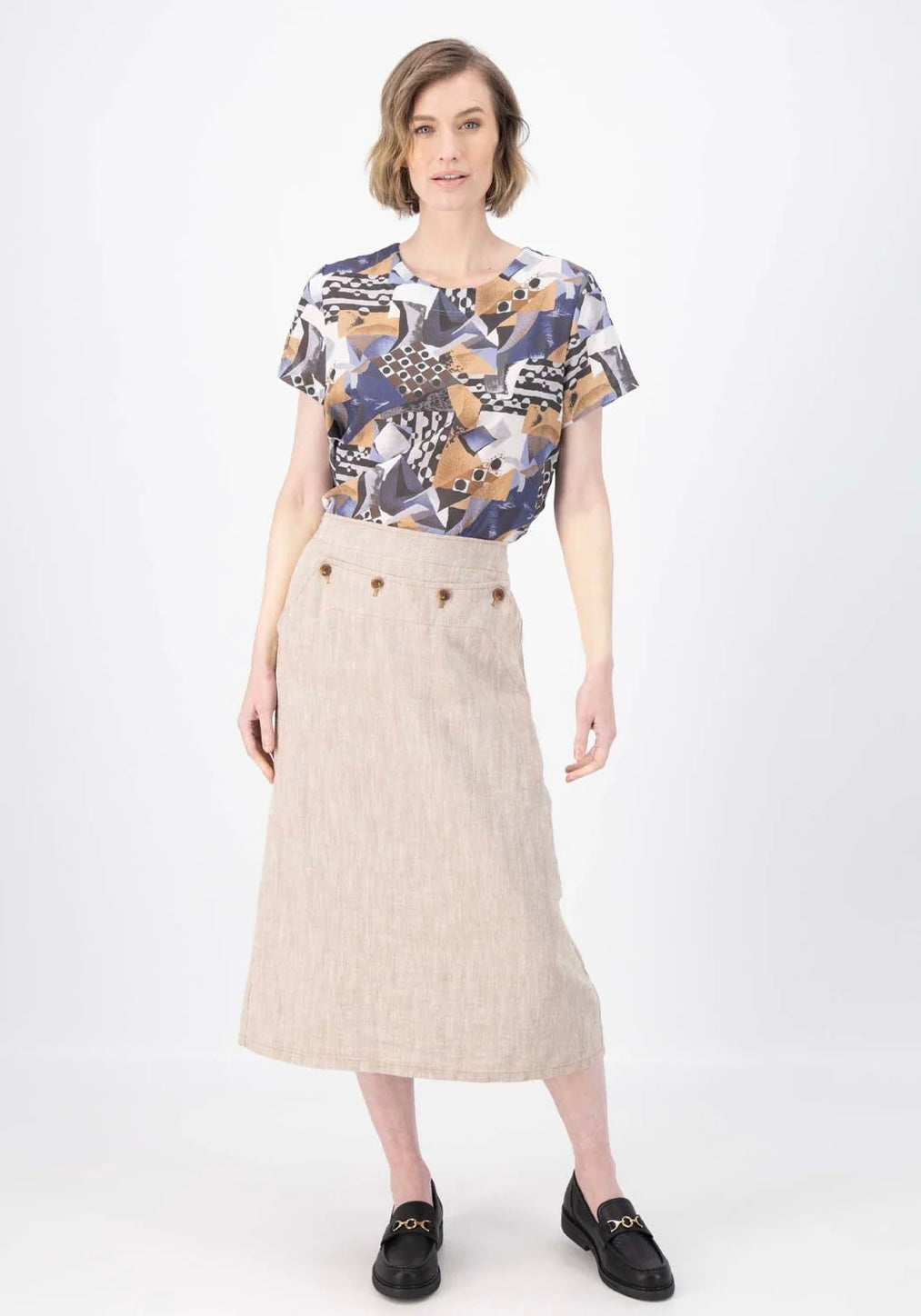 Olga De Polga Hepburn Panorama Skirt Beige Herringbone Linen