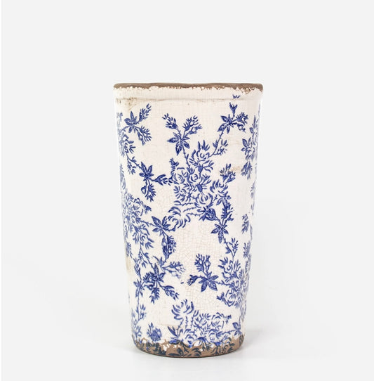 French Country Blue Floral Vase