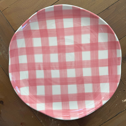 Noss & Co Rose Pink Gingham Dinner Plate - 4 pack