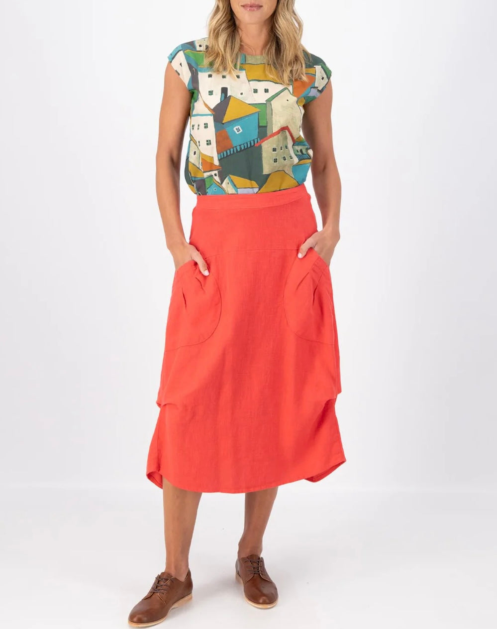 Olga De Polga Milwaukee Fiesta Skirt Watermelon Slub Linen