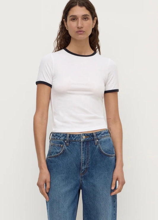 Assembly Label Kourt Contrast Bind Tshirt - White/Navy