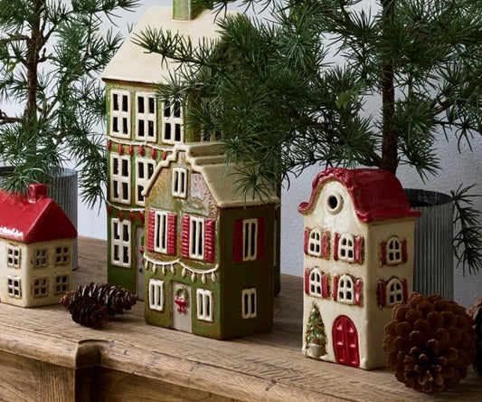 French Country Collections Alsace Tea Light House Christmas Green with Shutters
