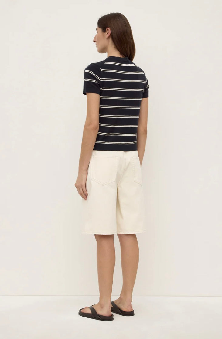 Assembly Label Allison Cotton cashmere Tee - Navy / Cream stripe