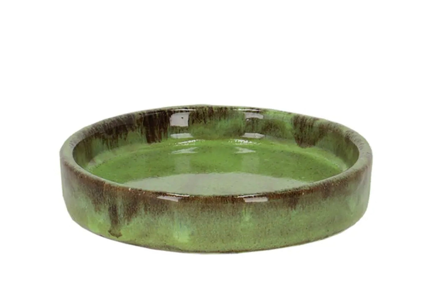 Glazed green flower pot with saucer 12cm