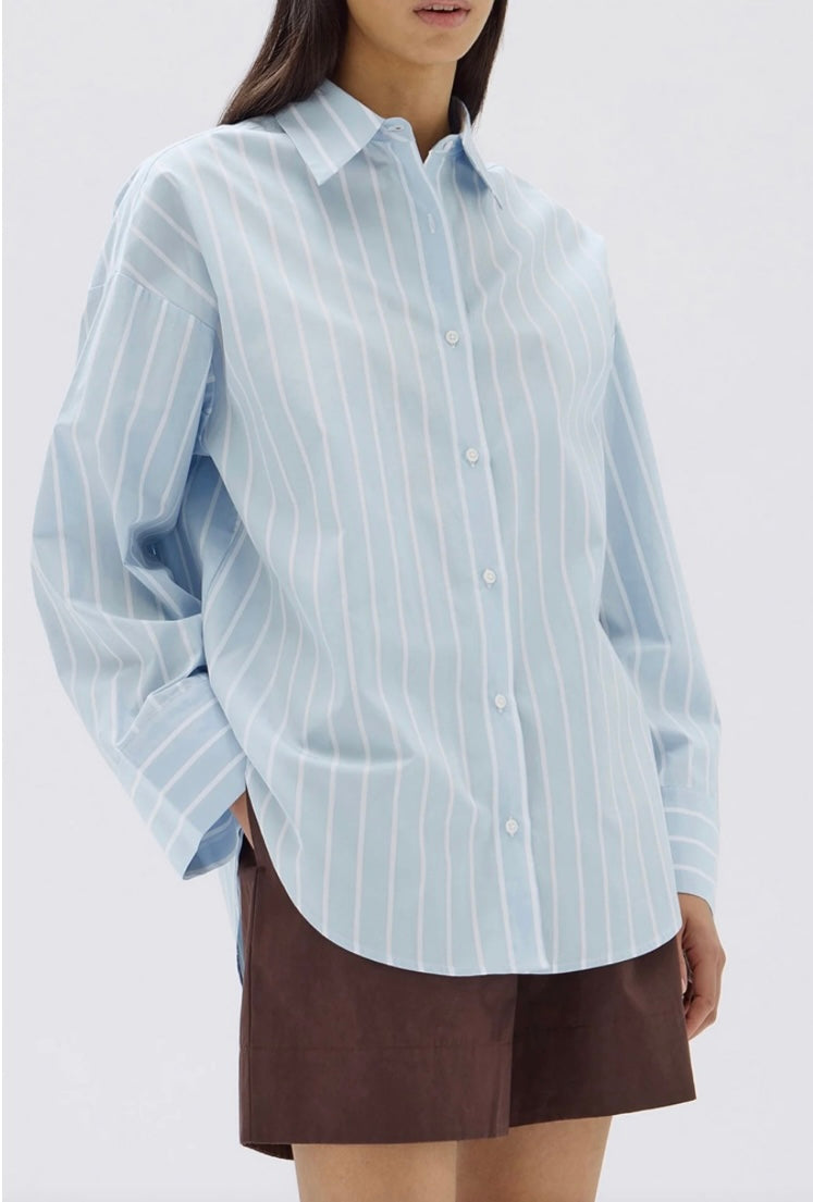 Assembly Label Addie Poplin Stripe Long Sleeve Shirt Sora/White