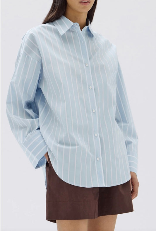 Assembly Label Addie Poplin Stripe Long Sleeve Shirt Sora/White