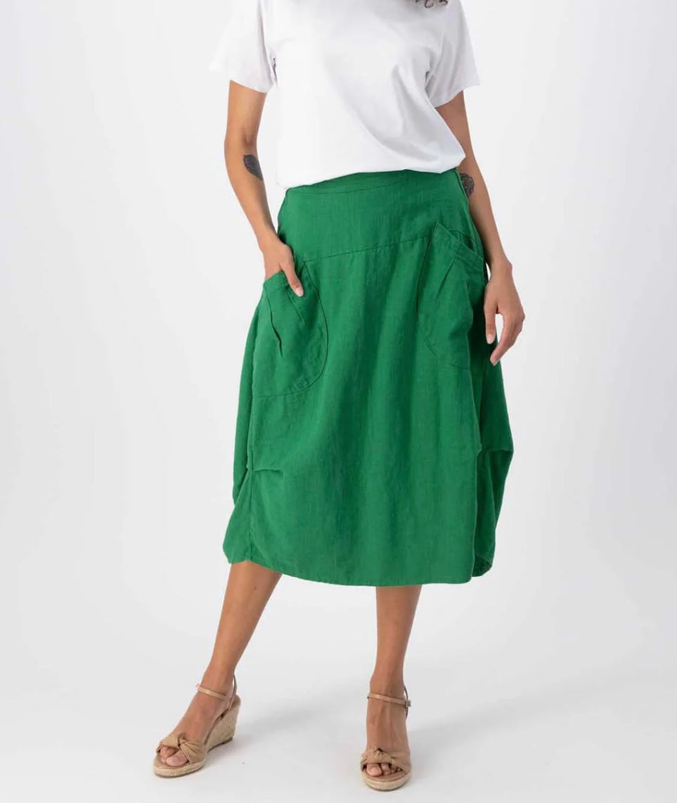 Olga De Polga Milwaukee Fiesta Skirt Parakeet Green Slub Linen