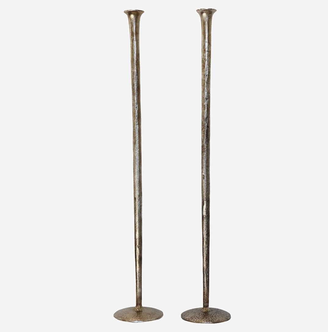 CC Interiors Forged Organic Style Tall Candlestick Aged Pewter Finish (1 only)