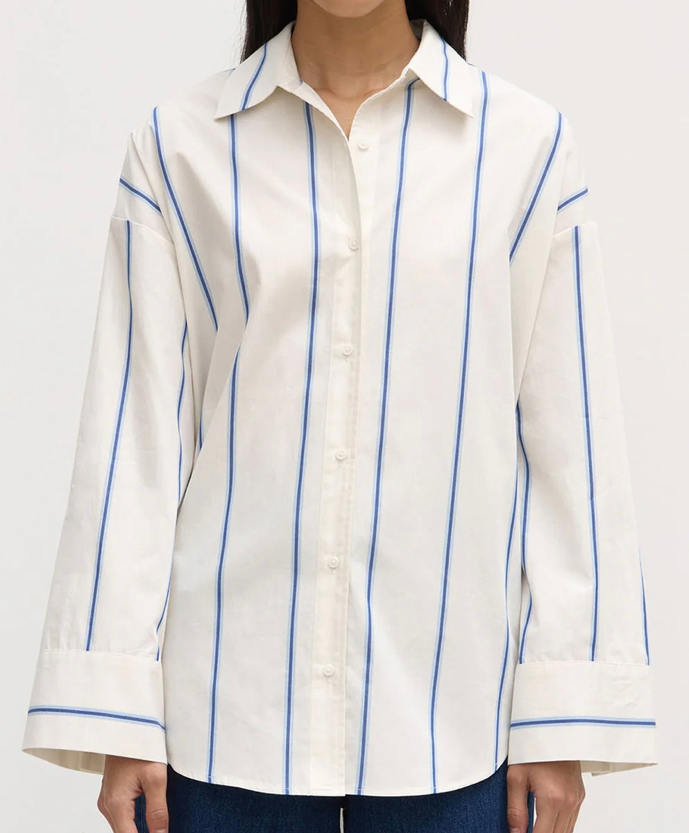 Assembly Label Addie Poplin Stripe Long Sleeve Shirt White/Ultramarine