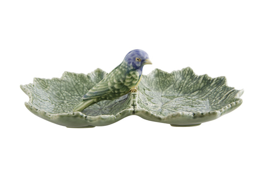 Bordallo Pinheiro - Cinerária Double Leaf with Blue Bird