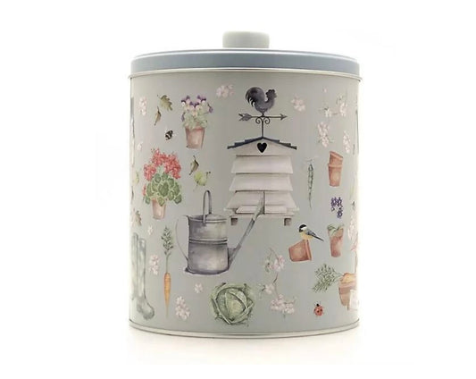 Embossed garden & beehive biscuit tin (with selection of biscuits)