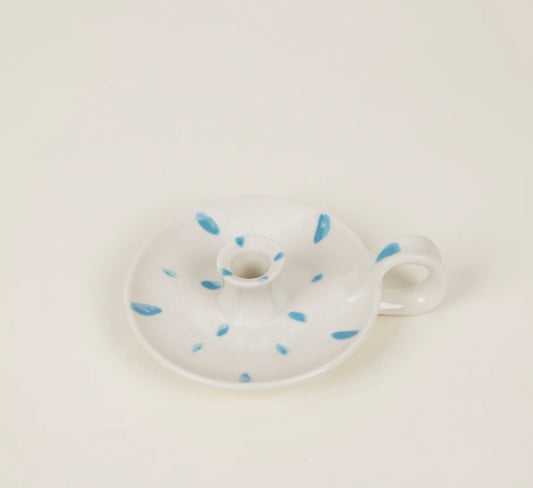 Candle holder with handle & sky blue detailing