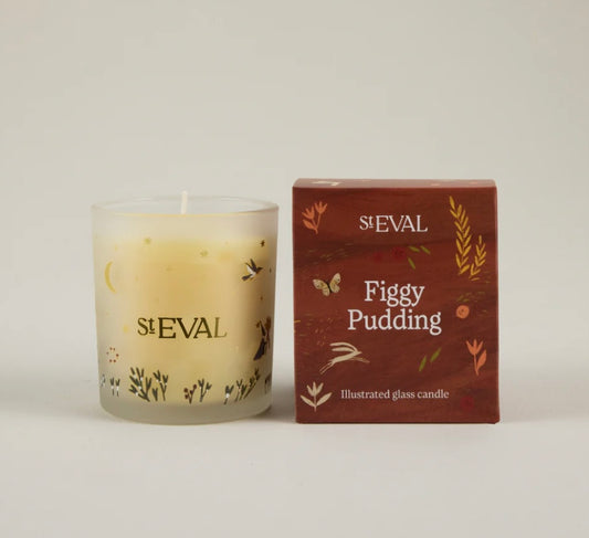 St Eval Illustrated Festive Glass Candle - Figgy Pudding