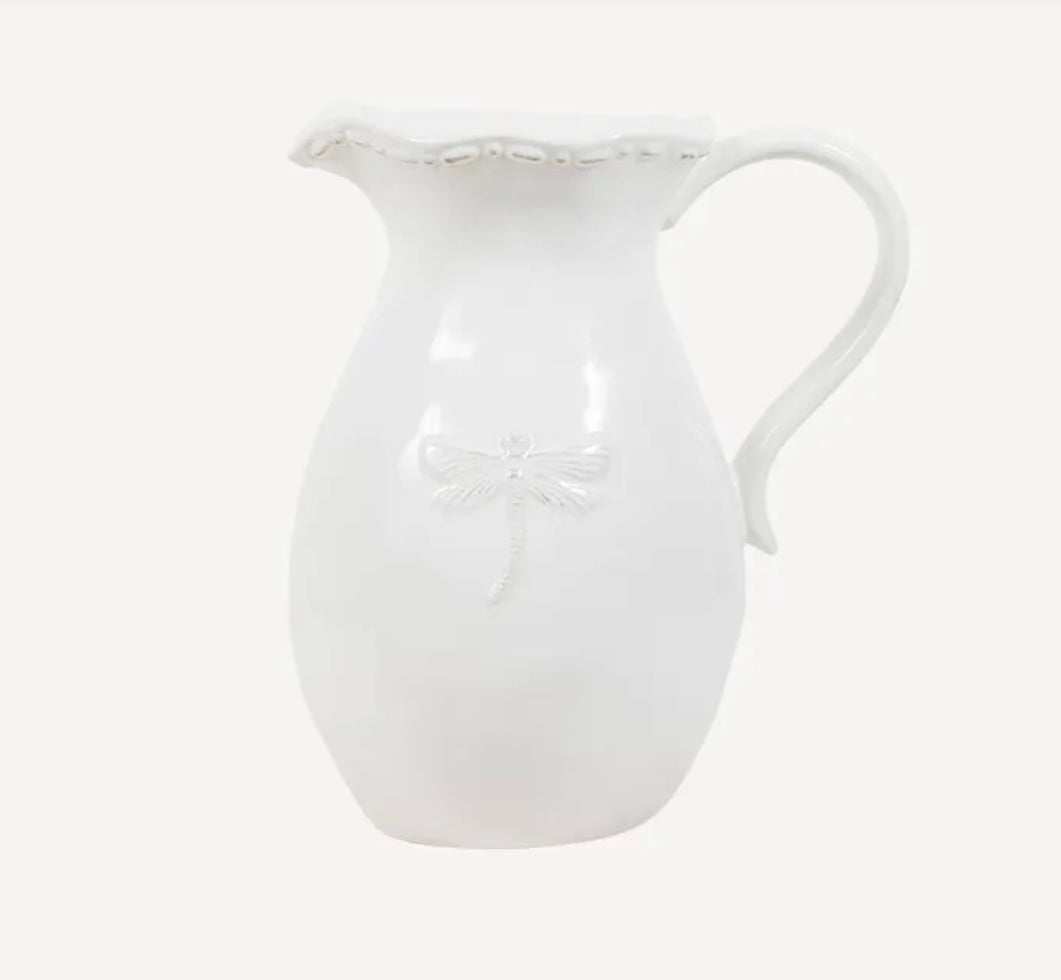 French Country Dragonfly Stoneware White Jug Small