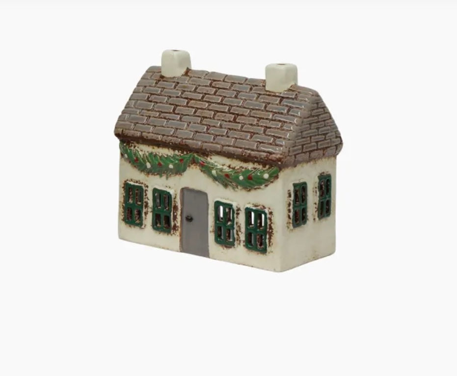 French Country Collections Christmas Tea Light Cottage with Swag