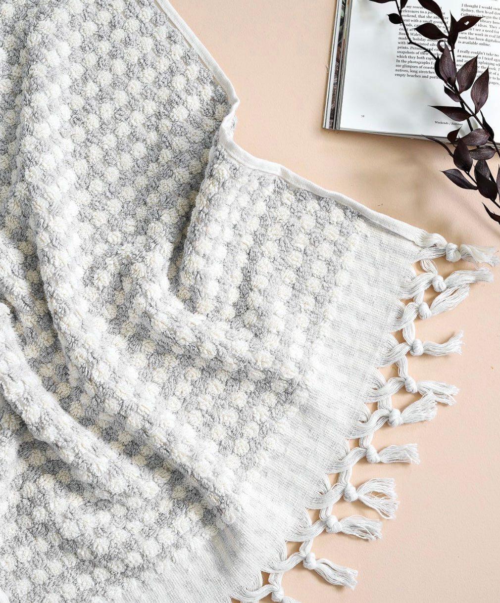 Miss April - Pale Grey Pompom Turkish Cotton Hand towel