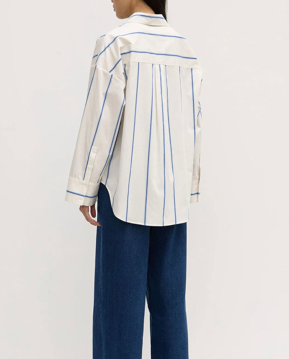 Assembly Label Addie Poplin Stripe Long Sleeve Shirt White/Ultramarine