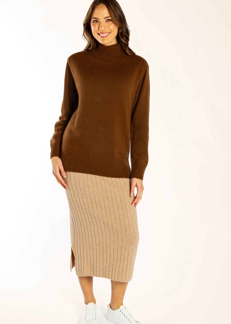 Bow and Arrow Polo Neck Jumper - Chocolate