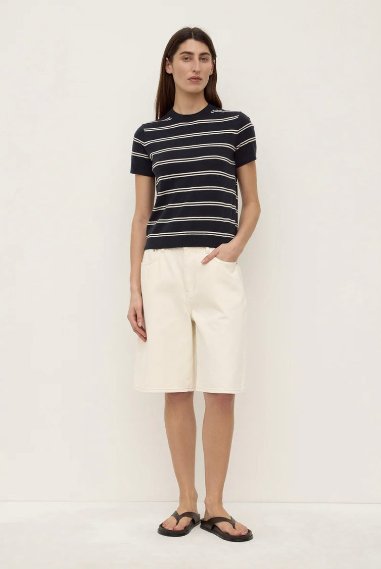 Assembly Label Allison Cotton cashmere Tee - Navy / Cream stripe