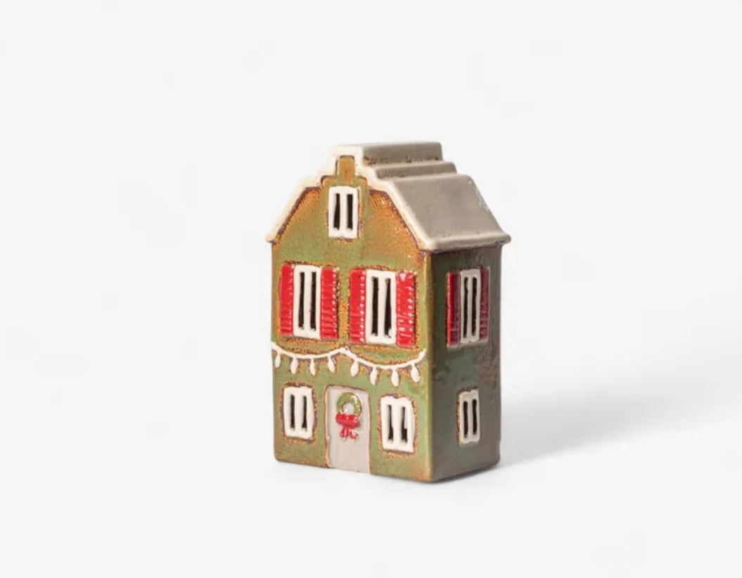 French Country Collections Alsace Tea Light House Christmas Green with Shutters