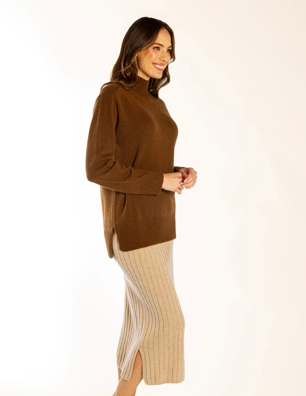 Bow and Arrow Polo Neck Jumper - Chocolate